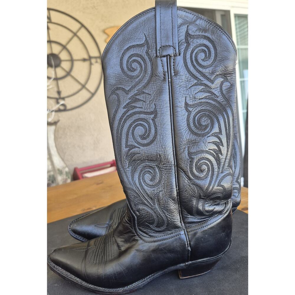 Vintage Tony Lama Black Leather Western Cowgirl Boots Size 6.5 Made in Mexico - Picture 2 of 13